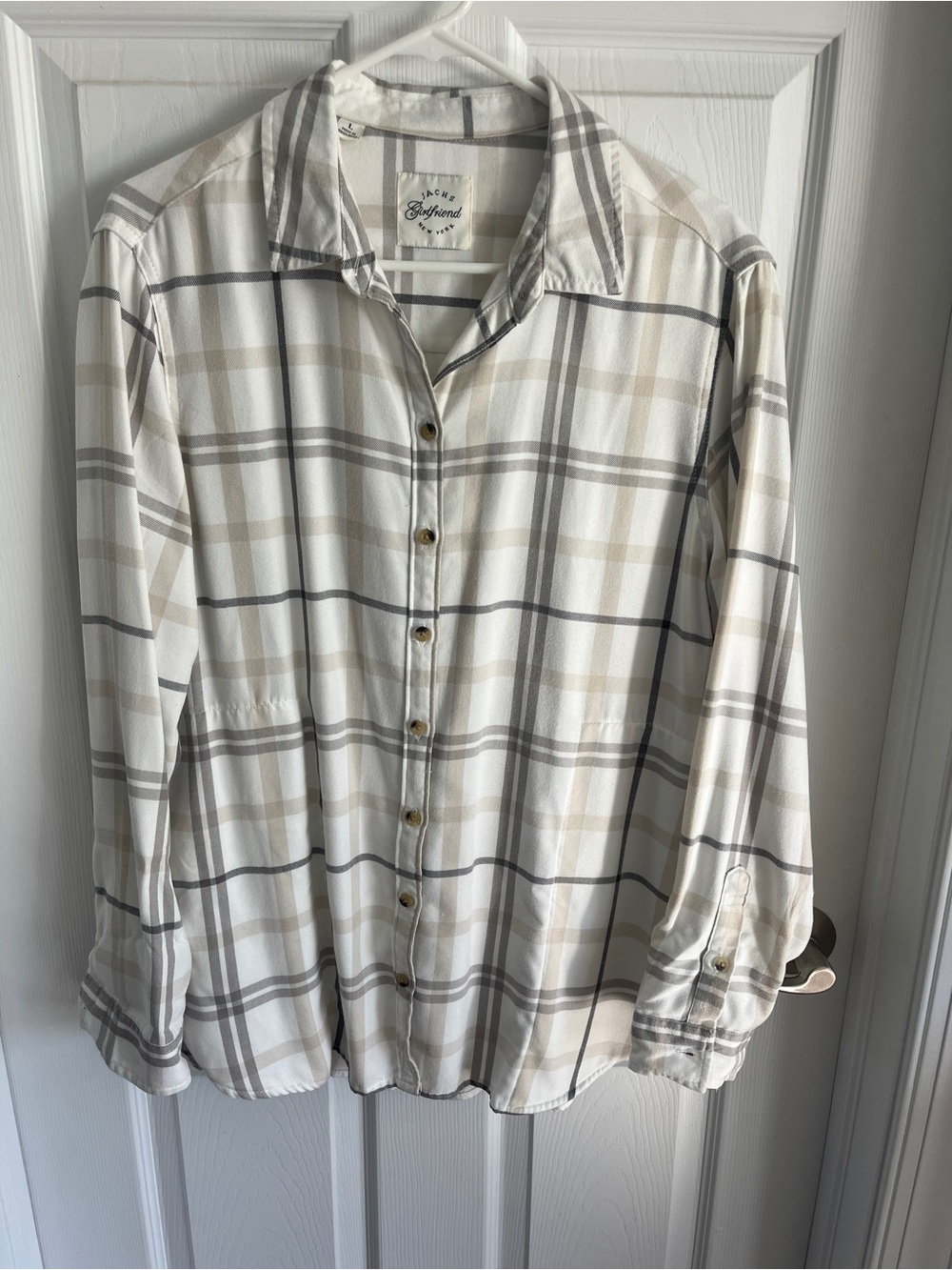 Jachs Girlfriend Ivory Plaid Button-Down Shirt